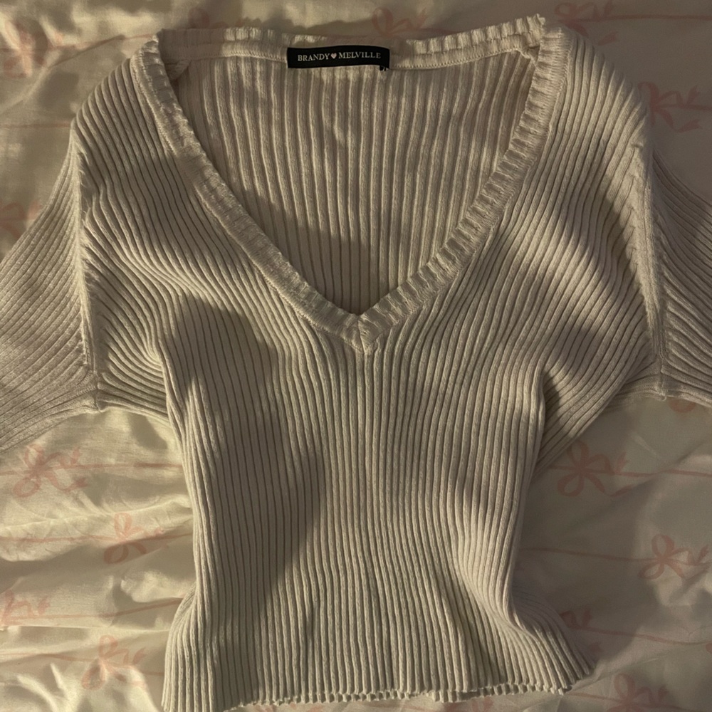 Brandy Melville Cream Ribbed Knit Top